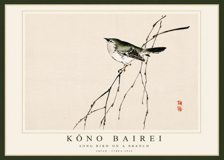 Kōno Bairei Song Bird on a Branch No4 - Affiche