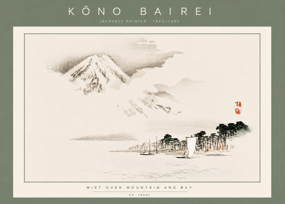Kōno Bairei Mount Fuji with Boats No5 - Affiche