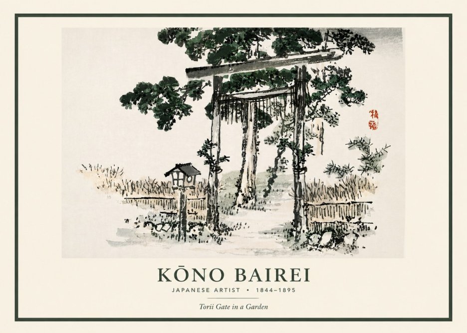 Kōno Bairei Torii Gate in a Garden No3 - Affiche