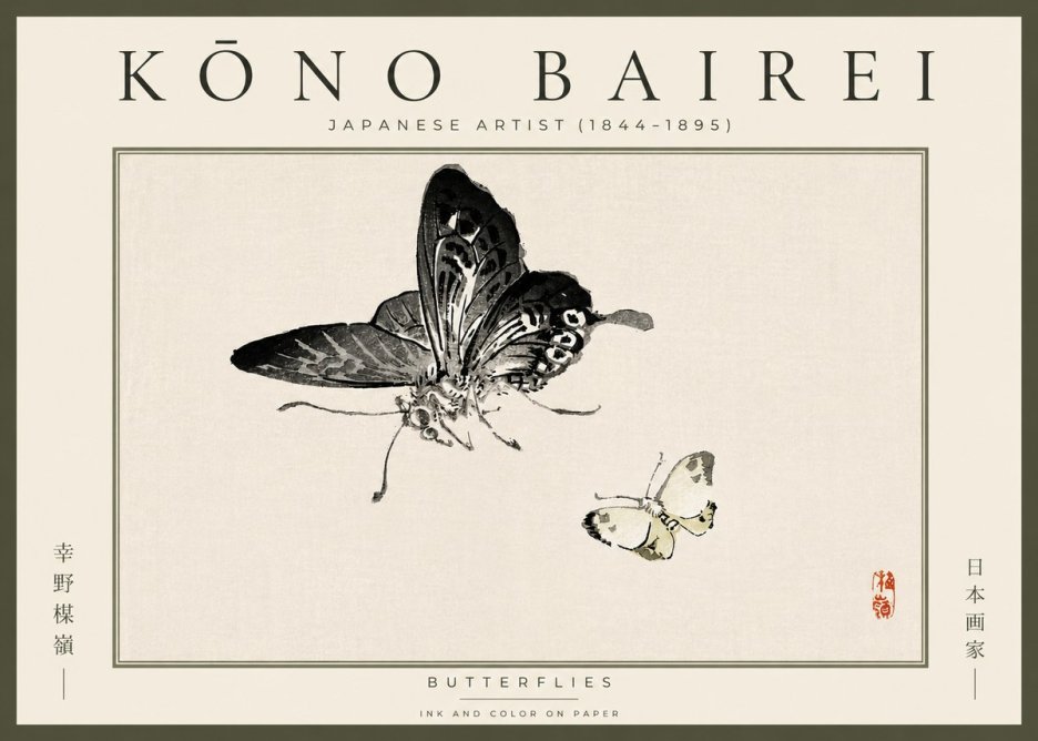 Kōno Bairei Butterflies No5 - Affiche
