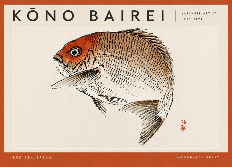 Kōno Bairei Red Sea Bream No4 - Affiche