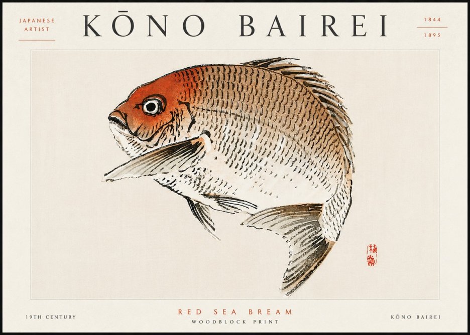 Kōno Bairei Red Sea Bream No6 - Affiche