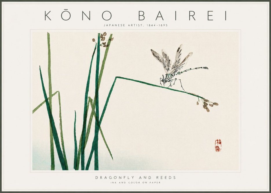 Kōno Bairei Dragonfly and Reeds No6 - Affiche