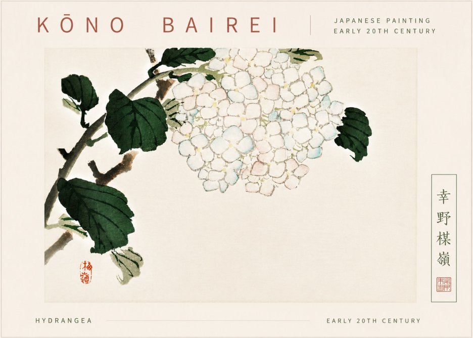 Kōno Bairei Hydrangea No6 - Affiche