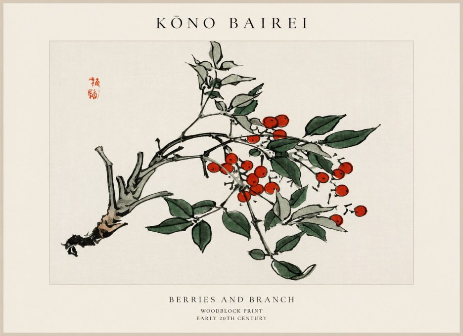 Kōno Bairei Berries and Branch No1 - Affiche