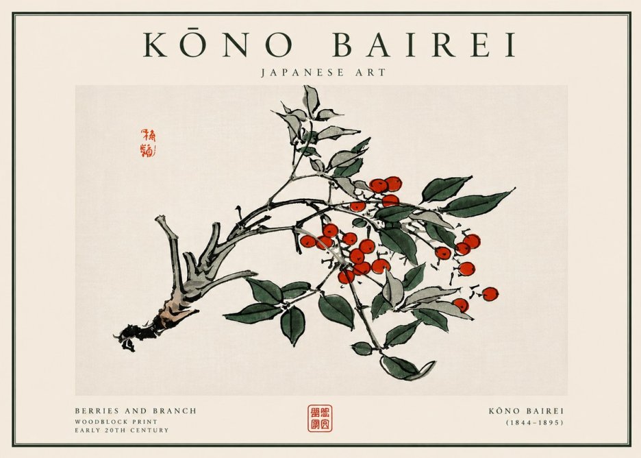 Kōno Bairei Berries and Branch No6 - Affiche