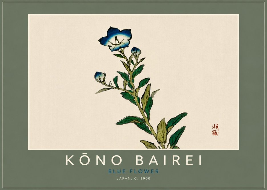 Kōno Bairei Blue Flower No5 - Affiche