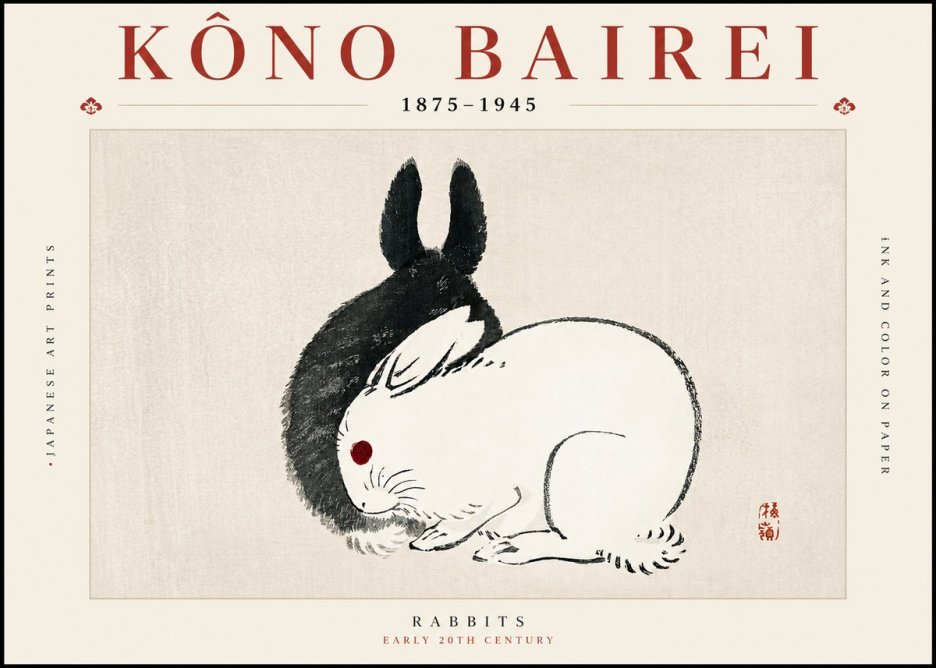 Kōno Bairei Rabbits No2 - Affiche