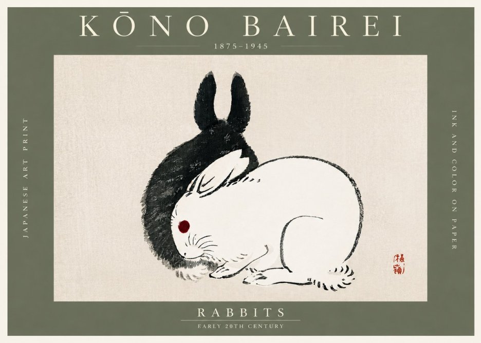 Kōno Bairei Rabbits No3 - Affiche