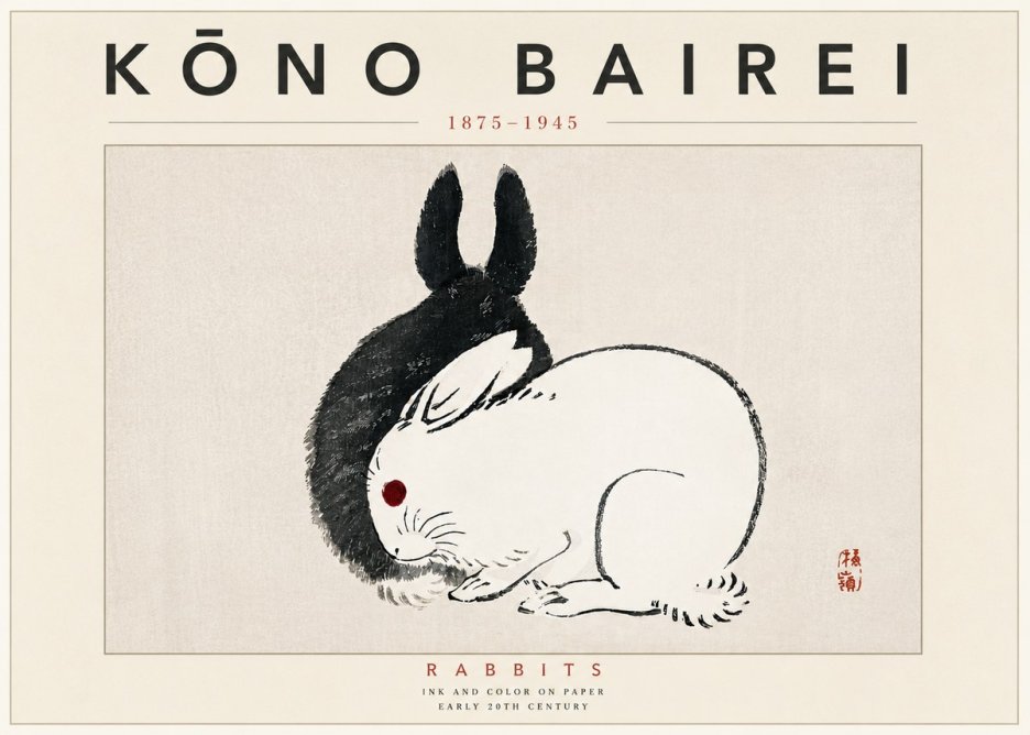 Kōno Bairei Rabbits No6 - Affiche