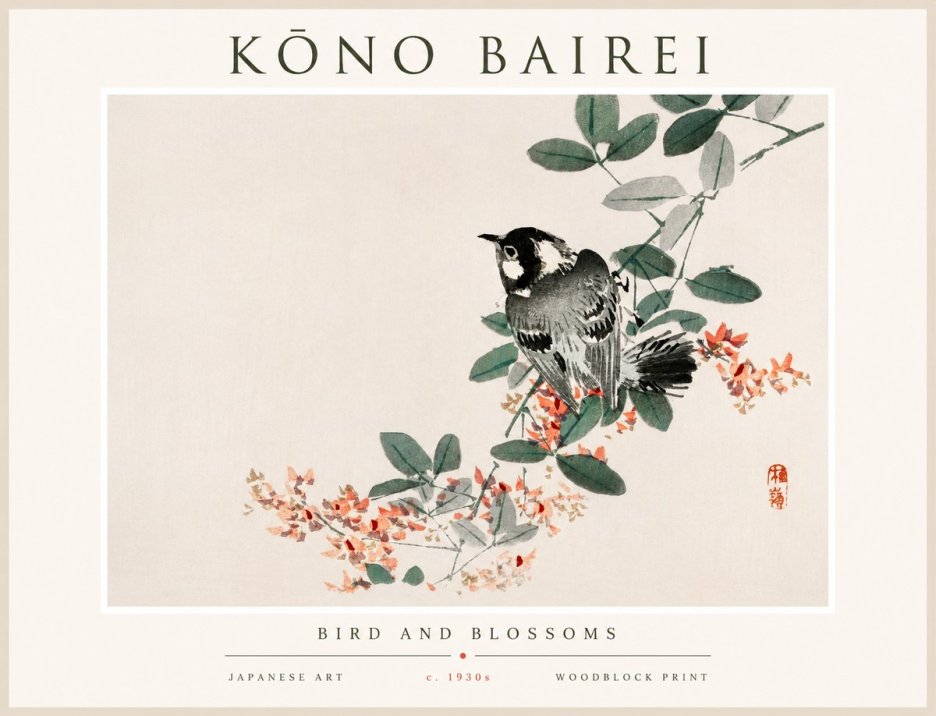 Kōno Bairei Bird and Blossoms No1 - Affiche
