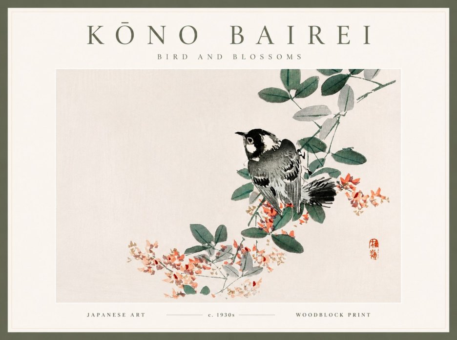 Kōno Bairei Bird and Blossoms No2 - Affiche