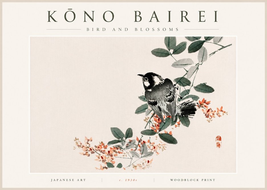 Kōno Bairei Bird and Blossoms No5 - Affiche
