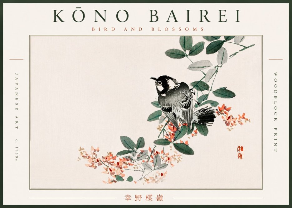 Kōno Bairei Bird and Blossoms No6 - Affiche