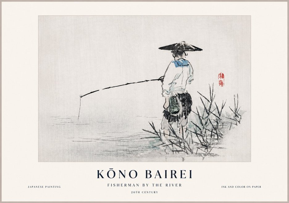 Kōno Bairei Fisherman by the River No1 - Affiche