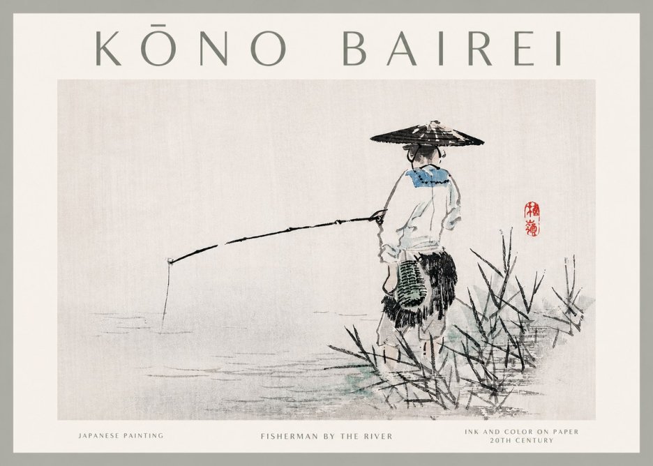 Kōno Bairei Fisherman by the River No2 - Affiche