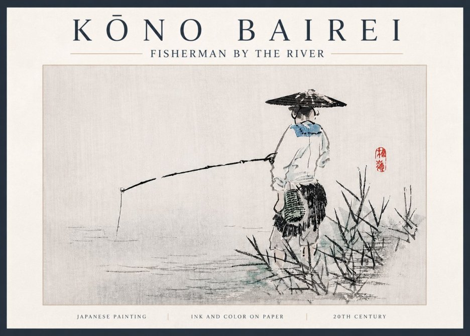 Kōno Bairei Fisherman by the River No3 - Affiche