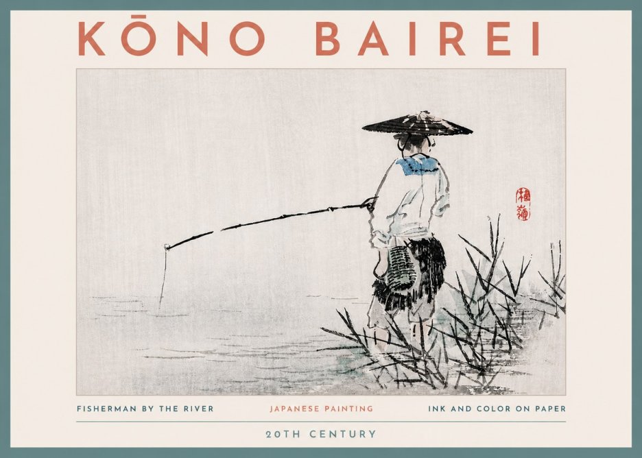 Kōno Bairei Fisherman by the River No4 - Affiche