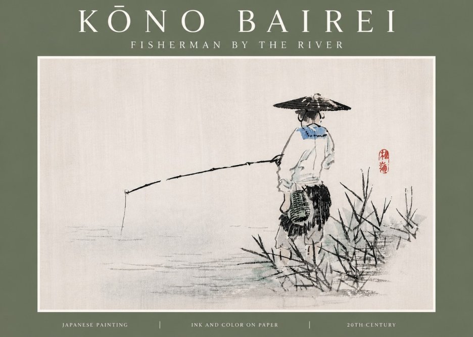 Kōno Bairei Fisherman by the River No5 - Affiche