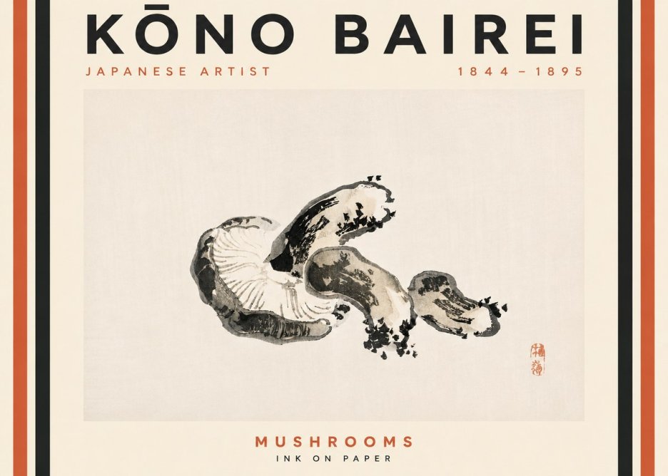Kōno Bairei Mushrooms No4 - Affiche