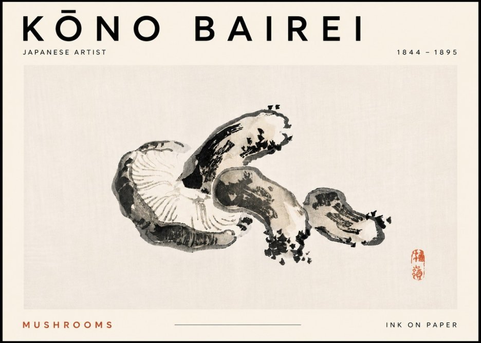 Kōno Bairei Mushrooms No5 - Affiche