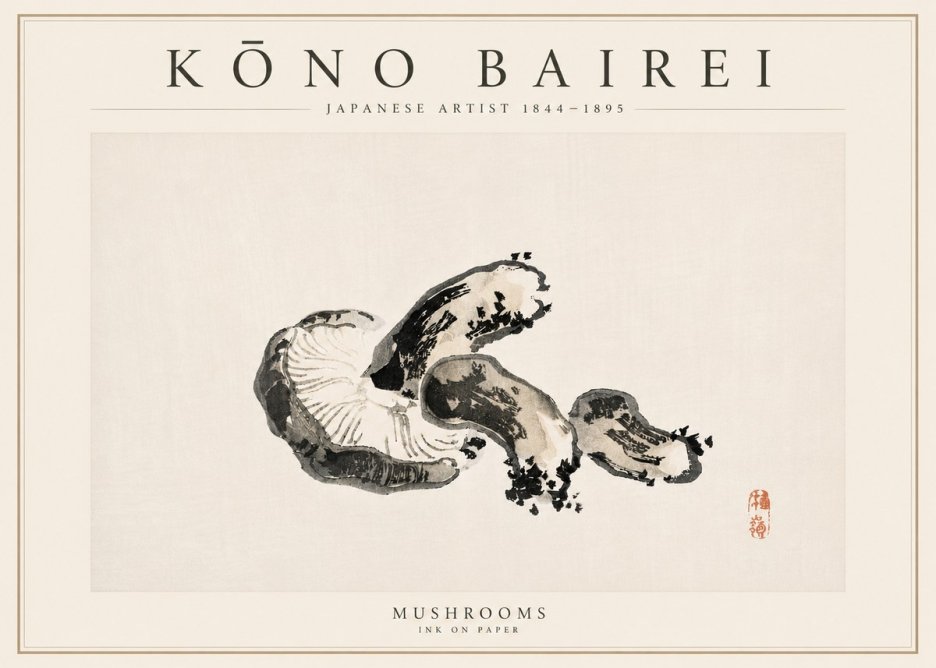 Kōno Bairei Mushrooms No6 - Affiche