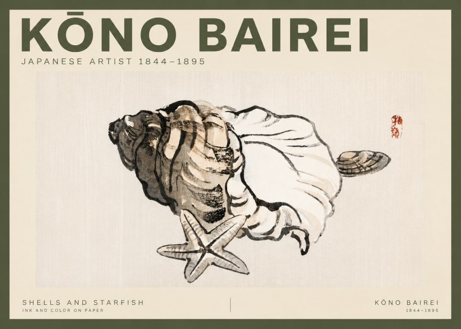 Kōno Bairei Shells and Starfish No2 - Affiche