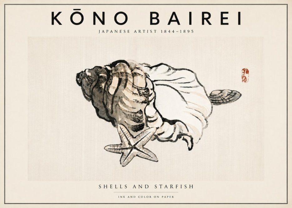 Kōno Bairei Shells and Starfish No5 - Affiche