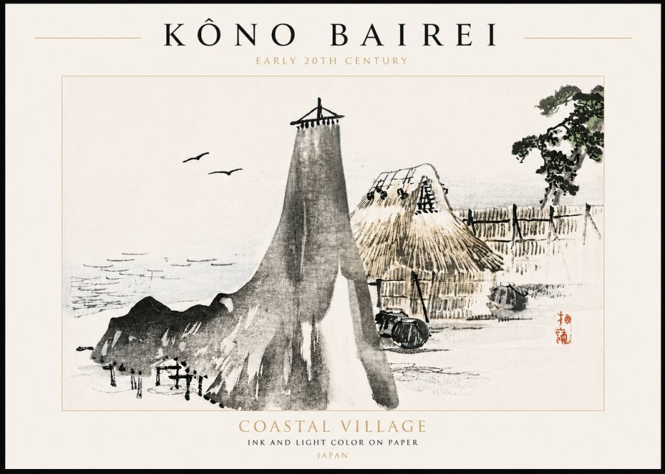 Kōno Bairei Coastal Village No3 - Affiche