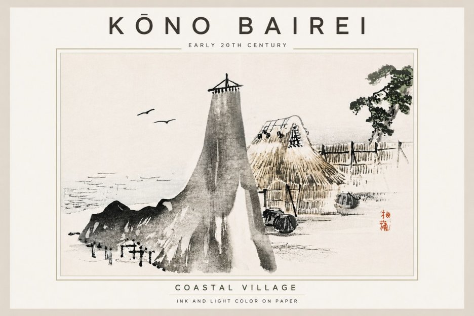 Kōno Bairei Coastal Village No5 - Affiche
