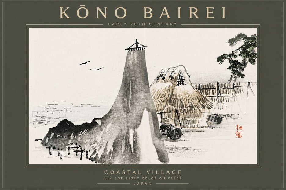 Kōno Bairei Coastal Village No6 - Affiche