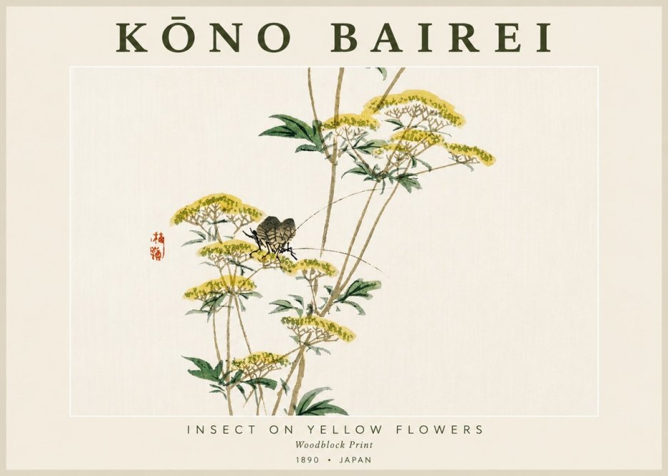 Kōno Bairei Insect on Yellow Flowers No4 - Affiche