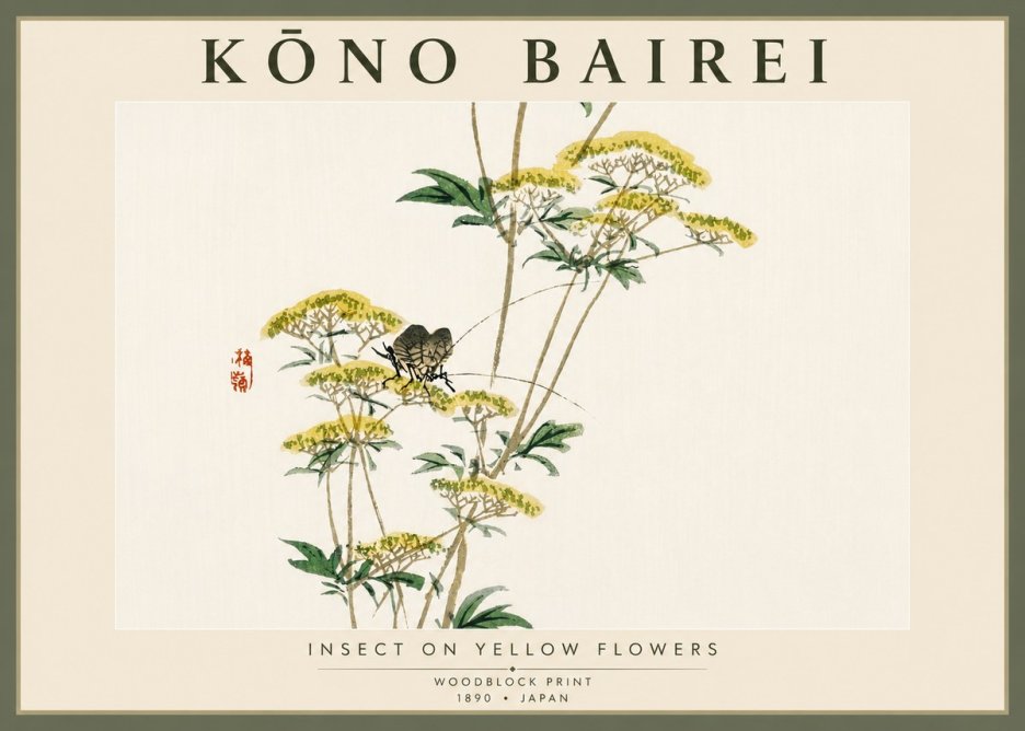 Kōno Bairei Insect on Yellow Flowers No5 - Affiche