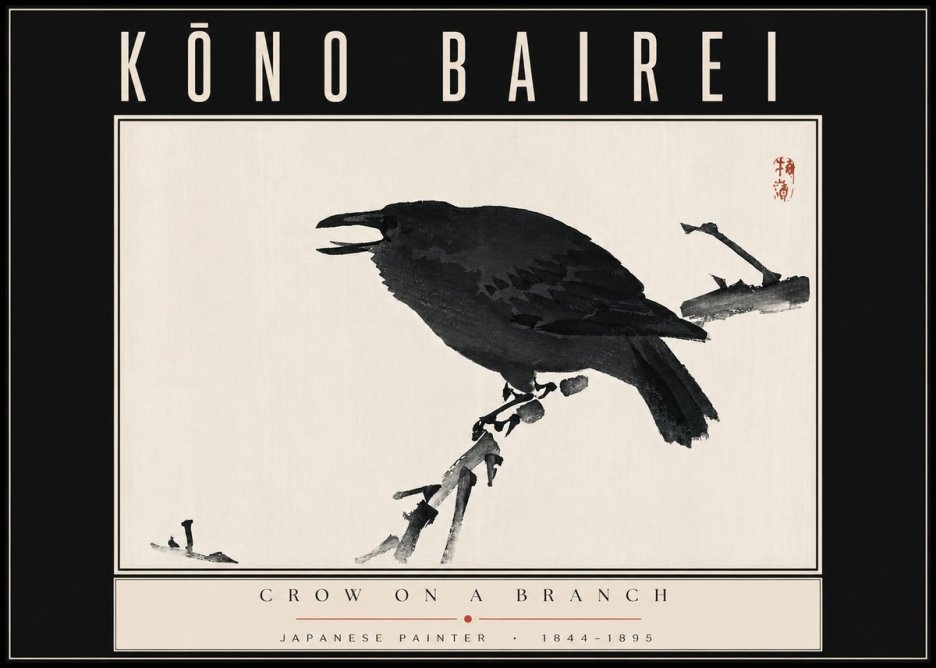 Kōno Bairei Crow on a Branch No4 - Affiche