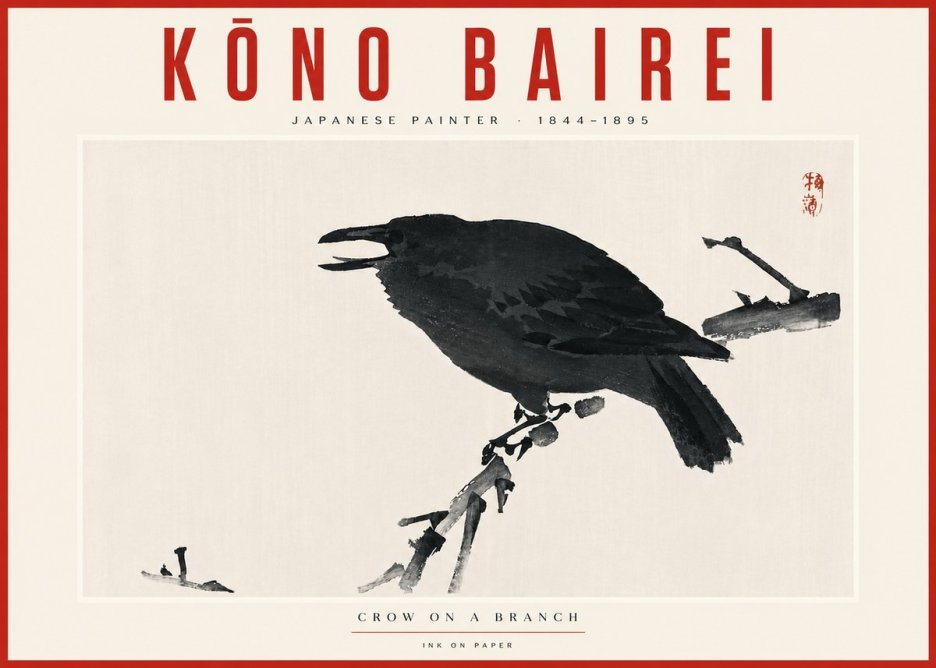 Kōno Bairei Crow on a Branch No5 - Affiche
