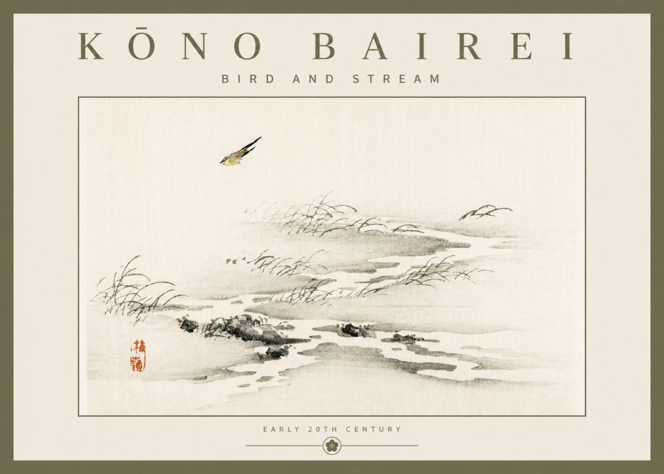 Kōno Bairei Bird and Stream No2 - Affiche