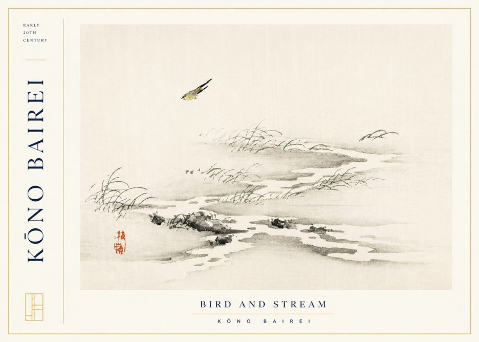 Kōno Bairei Bird and Stream No3 - Affiche