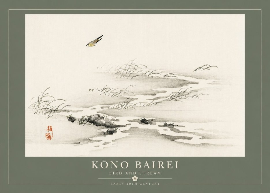 Kōno Bairei Bird and Stream No4 - Affiche