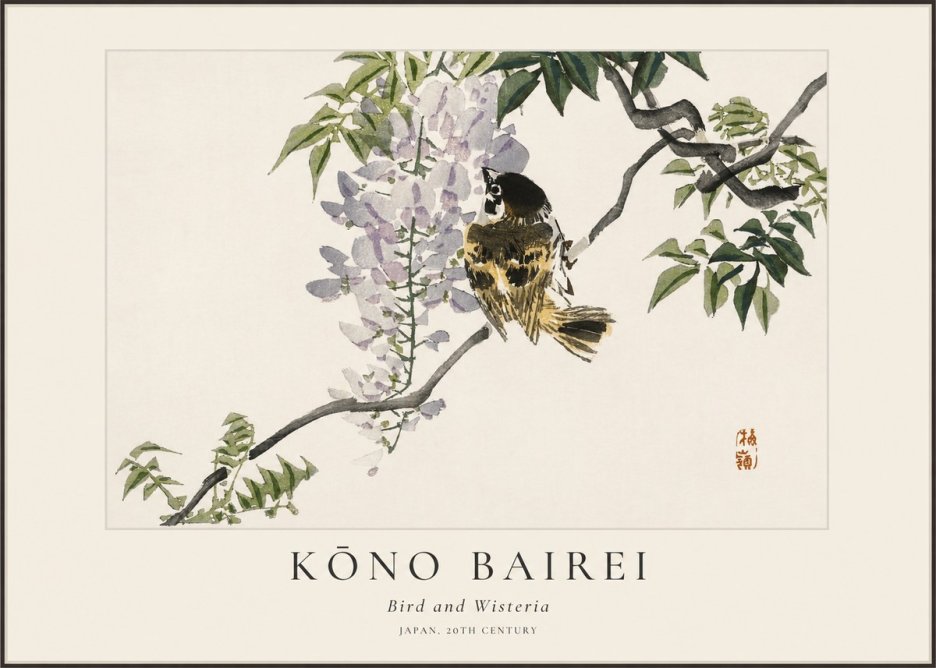 Kōno Bairei Wisteria and Bird No2 - Affiche