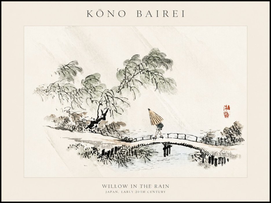 Kōno Bairei Willow in the Rain No1 - Affiche