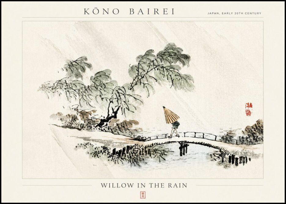 Kōno Bairei Willow in the Rain No3 - Affiche