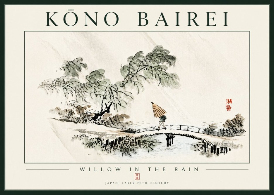 Kōno Bairei Willow in the Rain No4 - Affiche