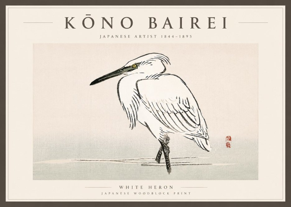 Kōno Bairei White Heron No6 - Affiche