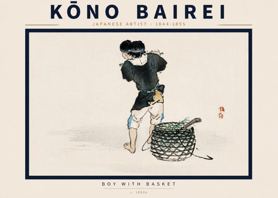 Kōno Bairei Boy with Basket No5 - Affiche