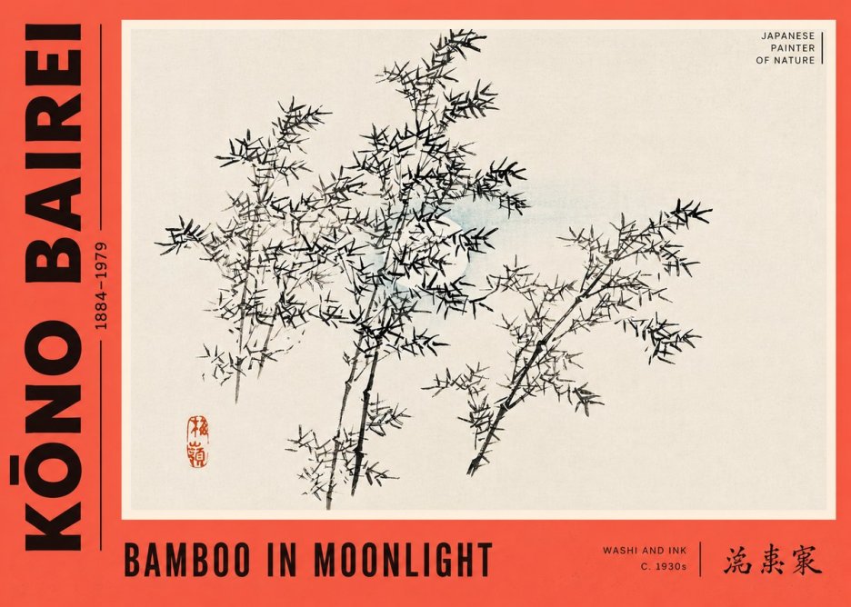 Kōno Bairei Bamboo in Moonlight No4 - Affiche