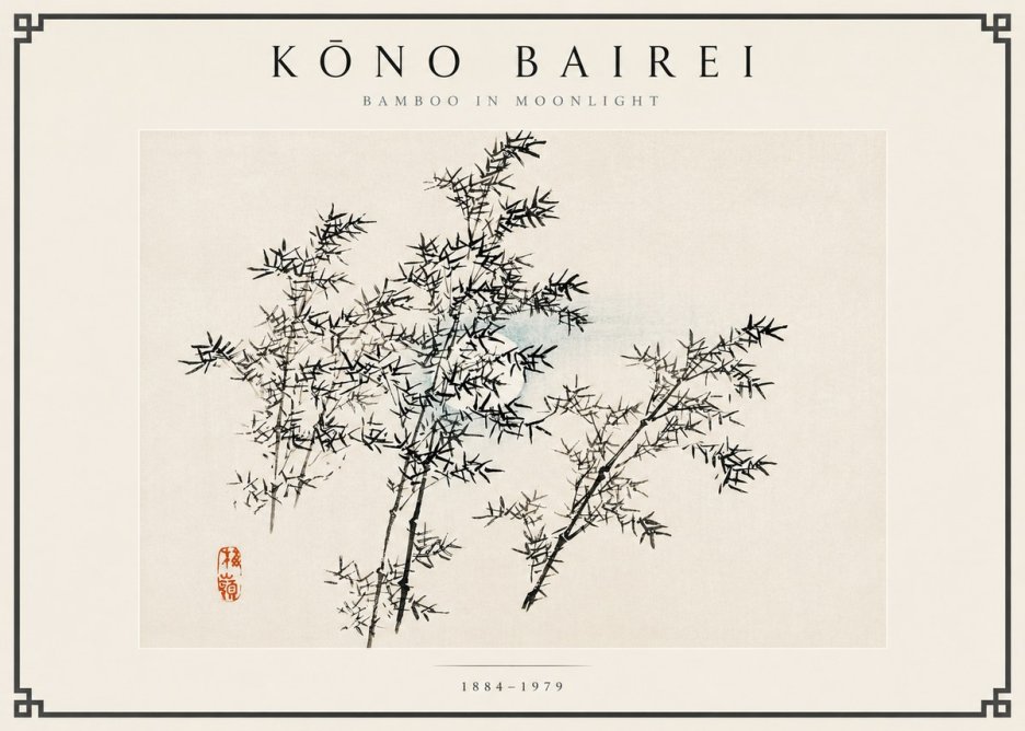 Kōno Bairei Bamboo in Moonlight No6 - Affiche