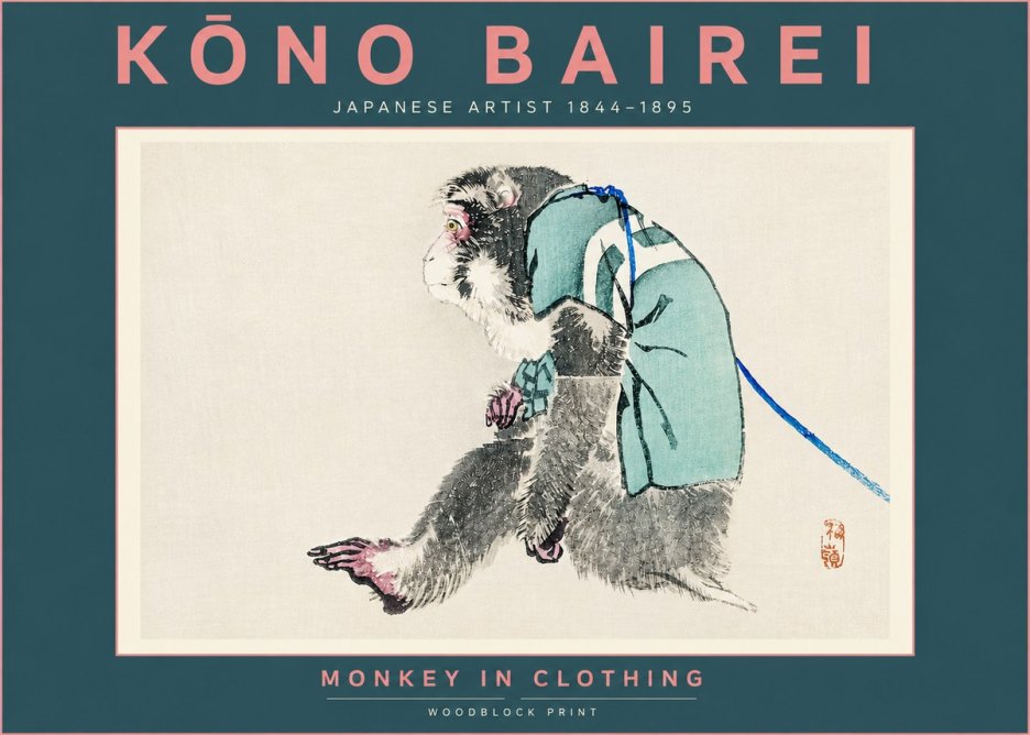 Kōno Bairei Monkey in Clothing No4 - Affiche