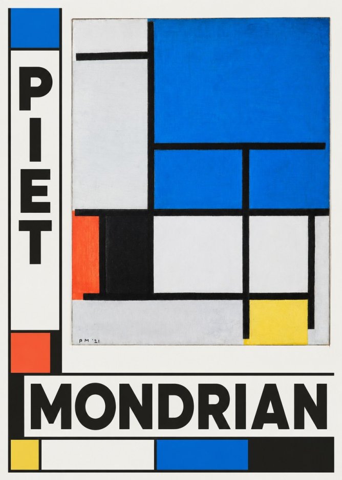 Piet Mondrian Composition with Red, Black, Blue, and Yellow No6 - Affiche
