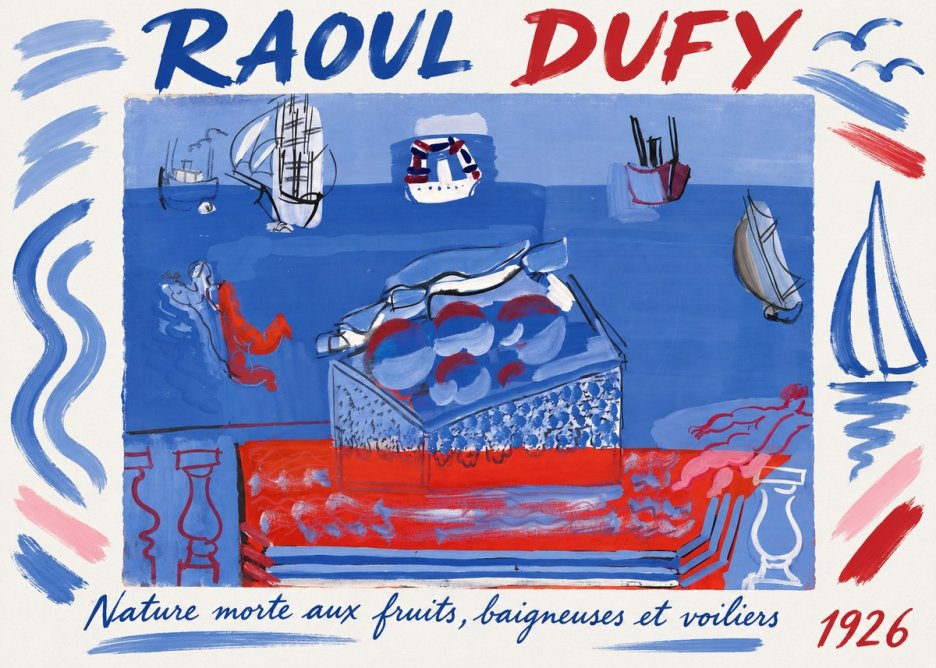Raoul Dufy Nature Morte Aux Fruits, Baigneuses Et Voiliers No1 - Affiche