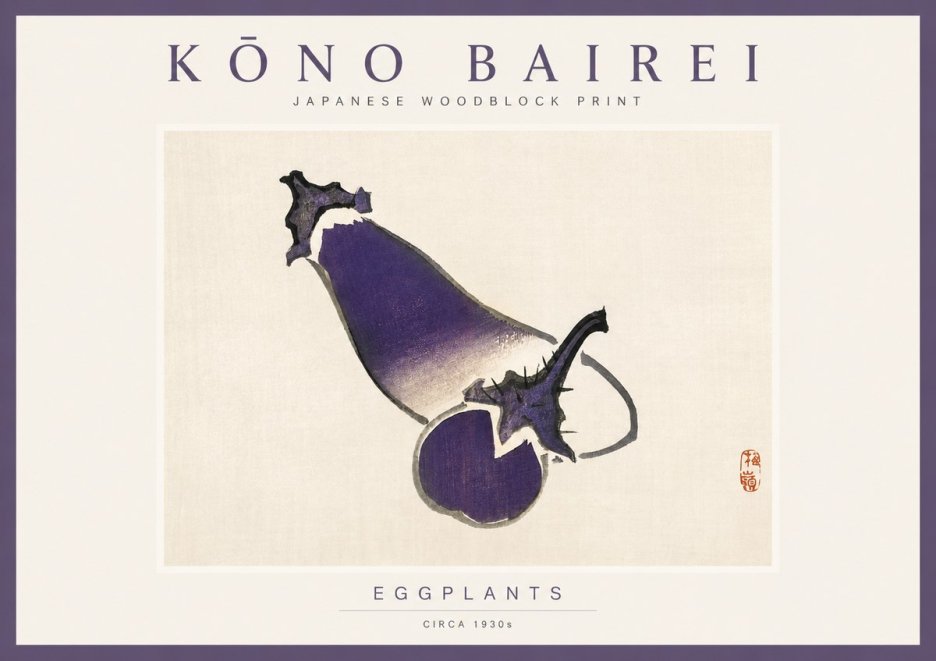 Kōno Bairei Eggplants No2 - Affiche